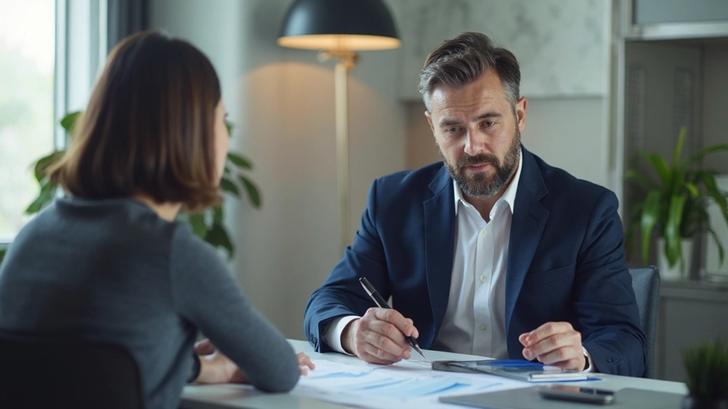 Profesionálna fotografia finančného poradcu diskutujúceho s klientom o penzijnom pláne pri stole s grafikmi