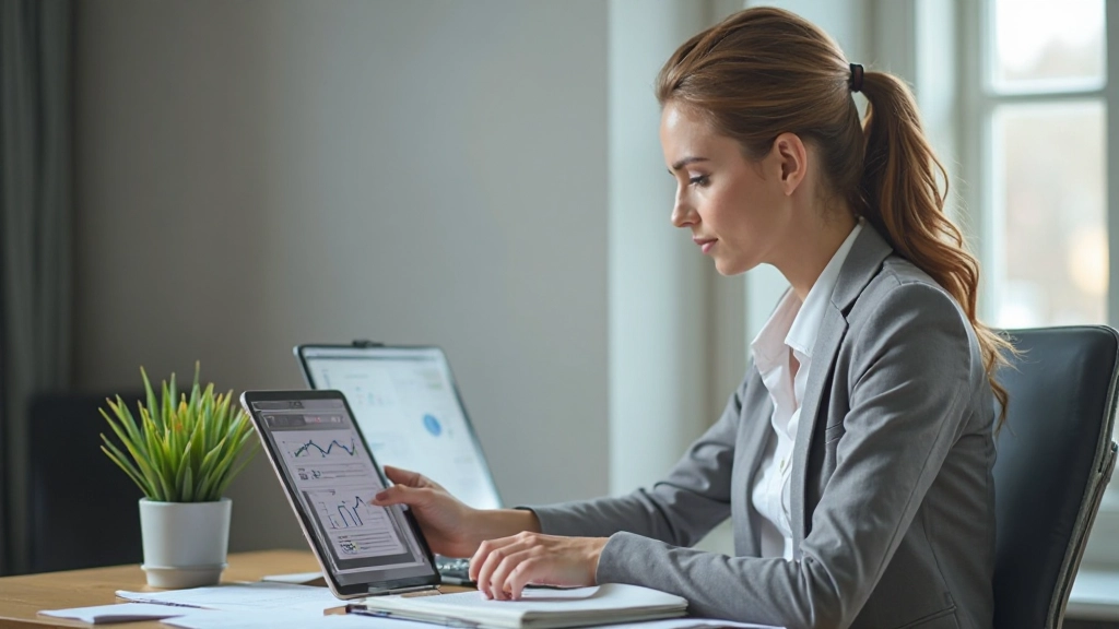 Profesionálny podnikateľ analyzuje finančné výkazy a grafy na notebooku
