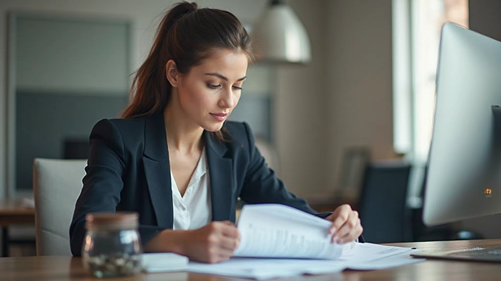 Pracovníčka spracúva informácie o dlhu a splácaní pôžičiek na pracovnom stole